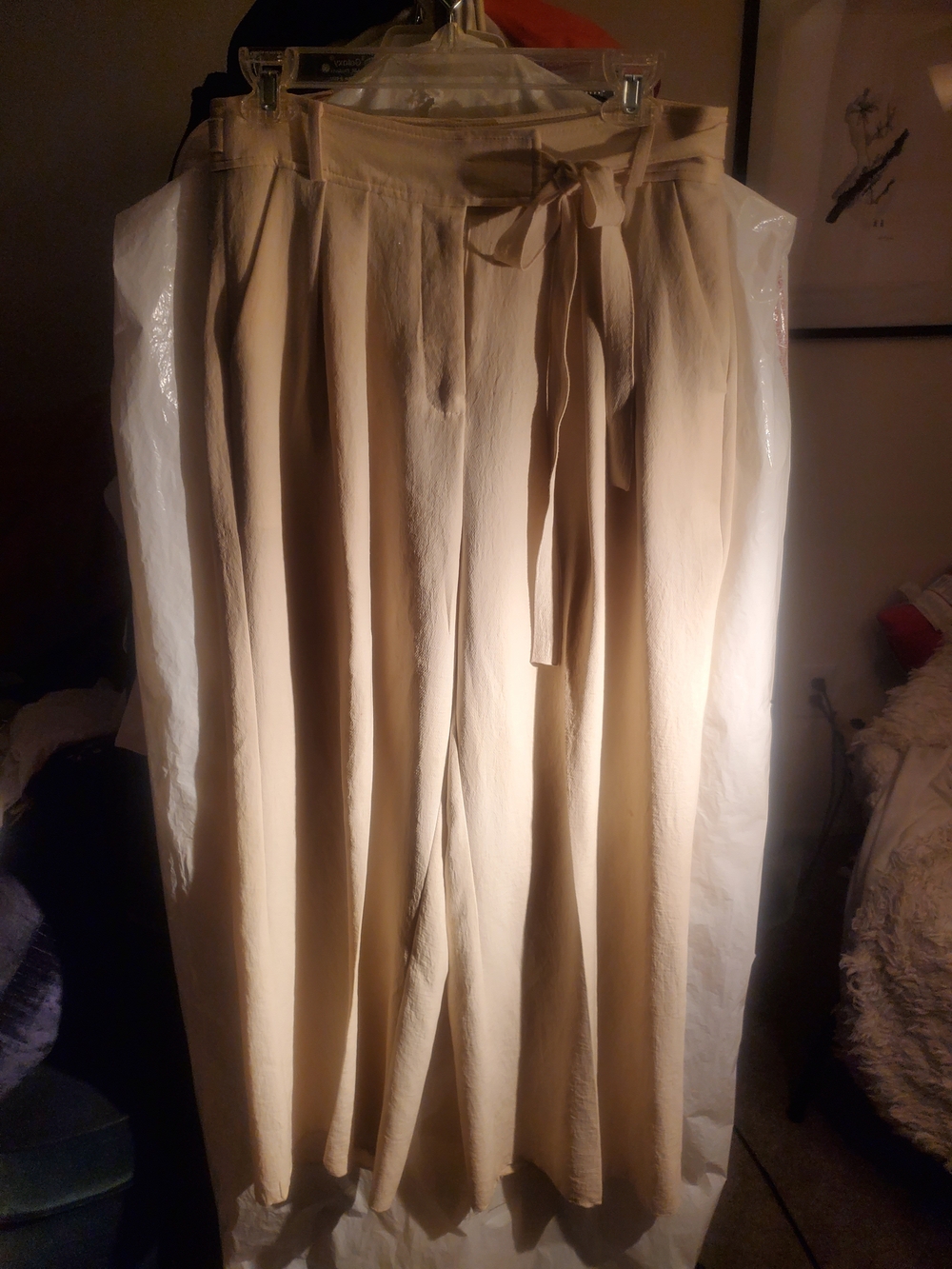 Rebecca Taylor Cream Wide-Leg Pants with Tie Belt